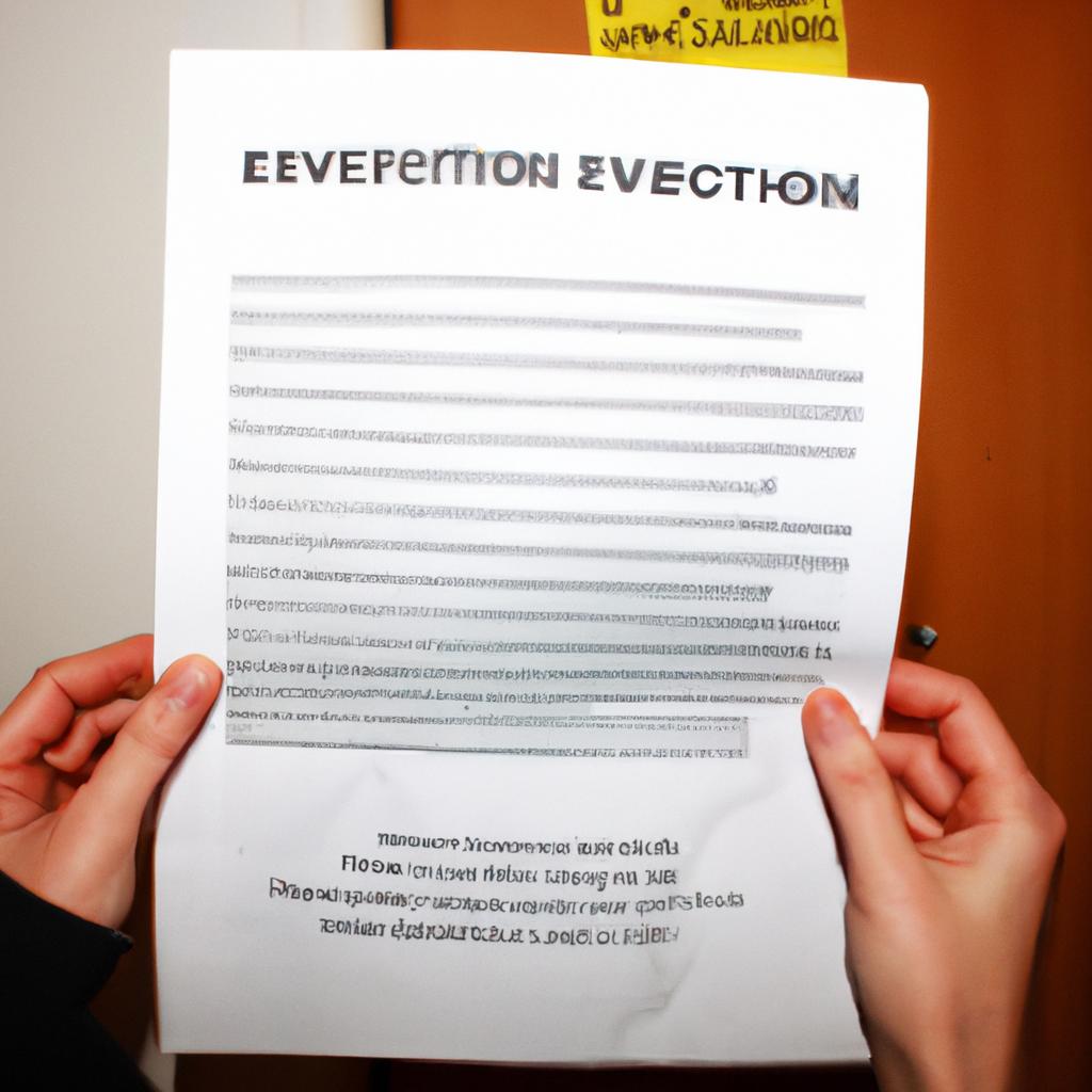 Person holding eviction notice, discussing